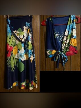 Like new - 2 pc - Tropical Floral Wrap Skirt and Top Set - Size M-L